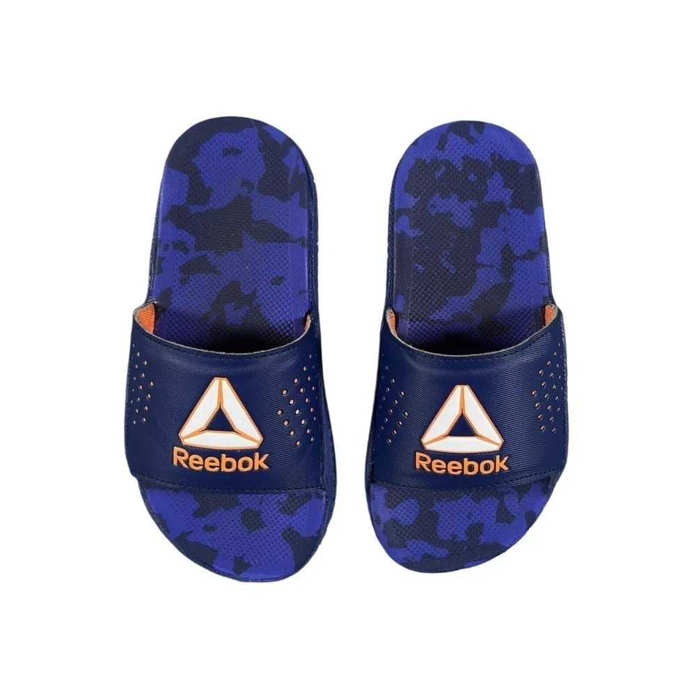 Reebok Pervade Comfort Slides Youth Boys Size 1 Blue Camouflage Orange